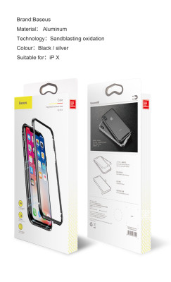 Твърди гърбове Твърди гърбове за Apple Iphone Луксозен алуминиев бъмпър от 2 части с магнити и стъклен протектор гръб оригинален BASEUS Magnetic Hardware Case за Apple iPhone X / Apple iPhone XS черен
